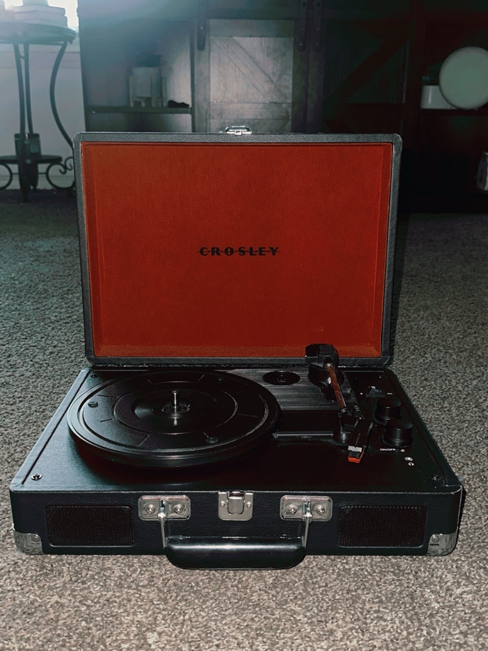 Black Hard-Shell Crosley Record Player with Handle